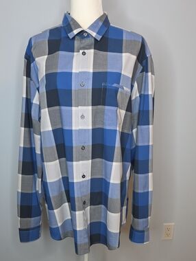 Hugo Boss Blue and Gray Plaid Long-Sleeve Button-Down Shirt